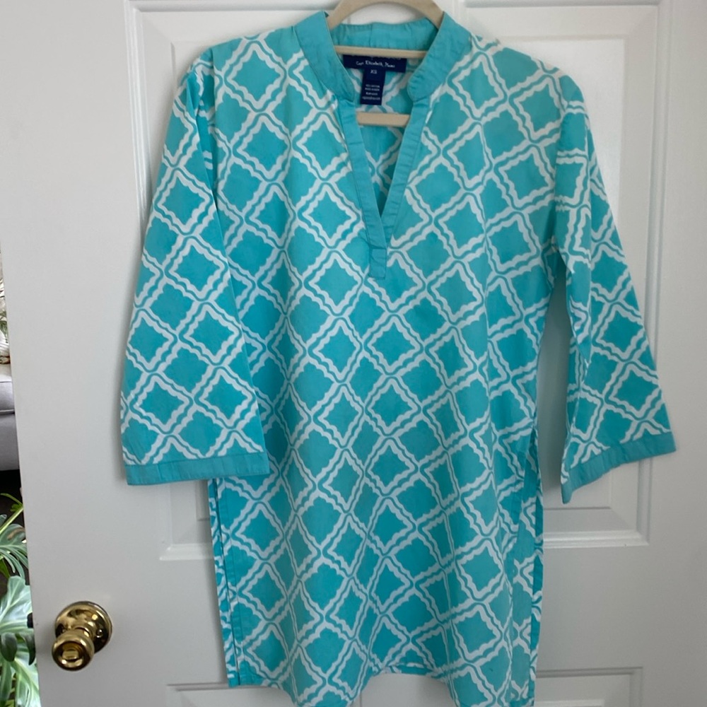 Cape Madras Blue and White Patterned Tunic - Size XS